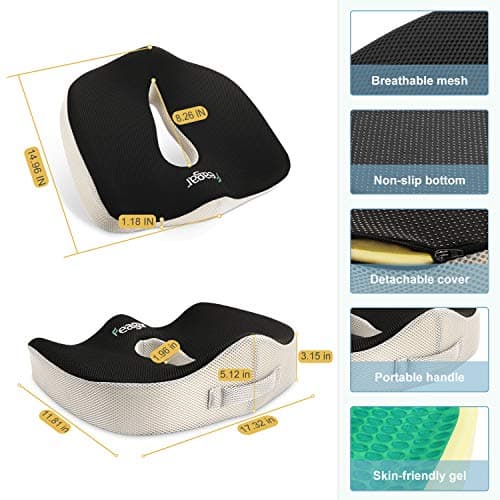 Feagar Coussin Coccyx en Gel Coussin Chaise en Mousse à Mémoire, Coussin Siège Auto Coussin Voiture Conducteur Orthopédique Chaise Bureau Fauteuil (Noir et Blanc)