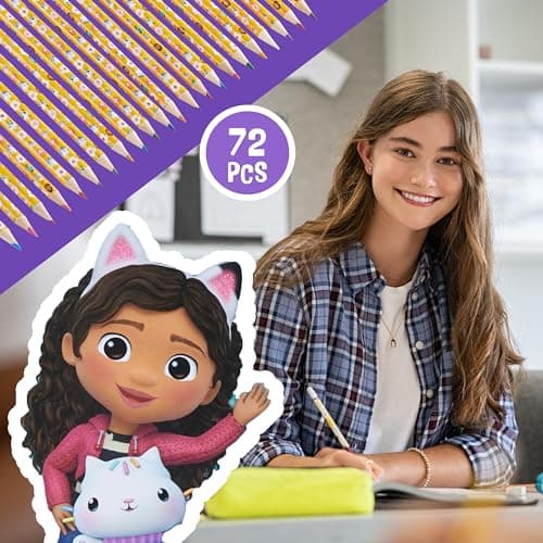 Gabby's Dollhouse Crayons de Couleur Enfant, Coffret 72 Crayons de Couleur de Gabby et la Maison Magique, Couleurs Assorties