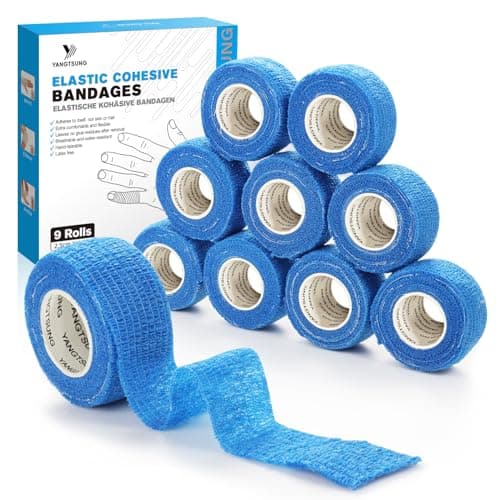 YANGTSUNG 9 rouleaux Bandage Autoadhésif Cohésifs, 2.5cm x 4.5m Bande Cohesive Bandages Auto-adhésifs De Sport pour Poignet, Cheville, Bandage Elastique Cohésif pour Chiens, Chevaux