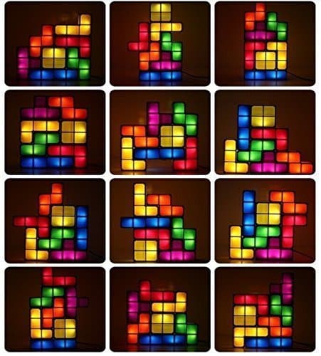 Goods & Gadgets Lampe Tetris Lampe de table LED empilable Lumière d'ambiance rétro Lampe Tetris blocs de construction