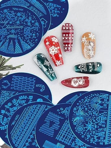 EBANKU 10 Pièces Nail Art Stamping Plaques, Plaque Stamping Nail Art Flocon De Neige Bonhomme De Neige Plaques d'Estampage d'Ongles pour Femme Filles Nail Décoration(B)