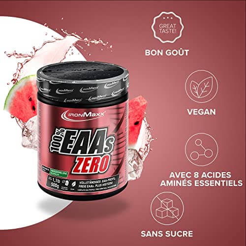 IronMaxx 100% EAAs Zero - Poudre d'acides aminés - Sans sucre au goût Pastèque - 1 x boîte de 500g