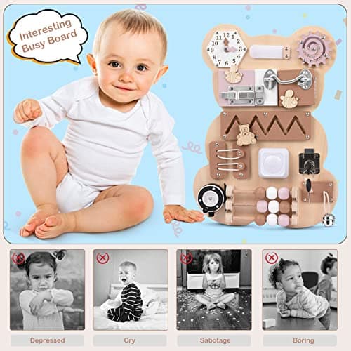 InLoveArts Planche Activité Montessori, Busy Board Montessori Tableau Montessori Jouets éducatifs Motricite Enfant Parcours Tableau Sensoriel pour Enfant 1 2 3 Ans