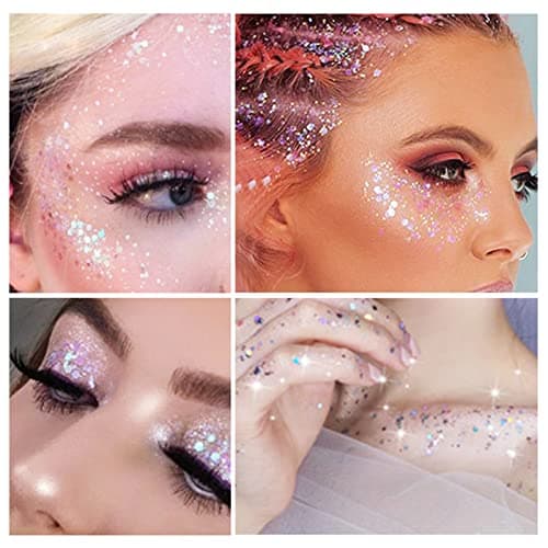 Miioto Gel Paillettes Visage,Paillette Cheveux Visage,Maquillage Paillette Paillettes Corps,Sequins Glitter pour Cosmétique Visage Lèvres Ongles Festival Fête Maquillage Décoration 3 Couleurs (A)