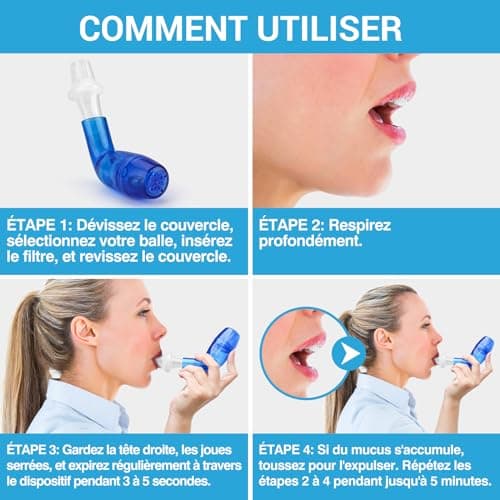 Appareil de Nettoyage du Mucus et d'Expansion Pulmonaire par Tilcare - Pour une Meilleure Forme et un Meilleur Sommeil - Traitement Parfait pour la BPCO, l'Asthme, la Bronchite et la Mucoviscidose