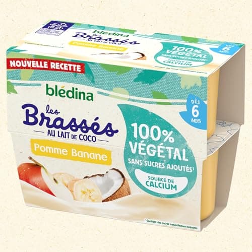 Blédina - Brassés 100% Végétal - Lait de Coco Pomme Banane - Dès 6 mois - 24x95g ( l'emballage peut varier)