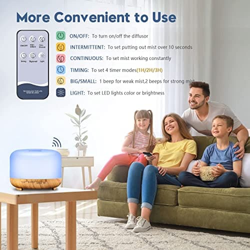 LONID 500ml Diffuseur d'Huile Essentielle, Ultrasonique Diffuseur Huiles Essentielles, Humidificateur d'air lumières 7 Colorées,Arrêt Automatique 4 Timing, Spa, Yoga, Massage,Apaisant (Bois)