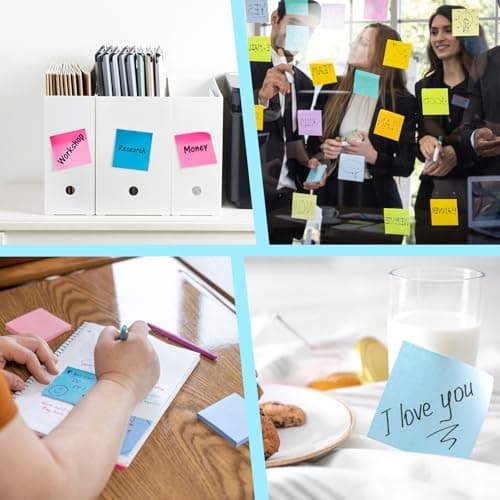 Hanyousheng 800pcs Sticky Notes, Feuillets Autocollants 76 x 76 mm, Notes Sticky Carrées, 100 Feuilles par Bloc, pour Bureau, Maison, École, Réunion(8 Couleurs)