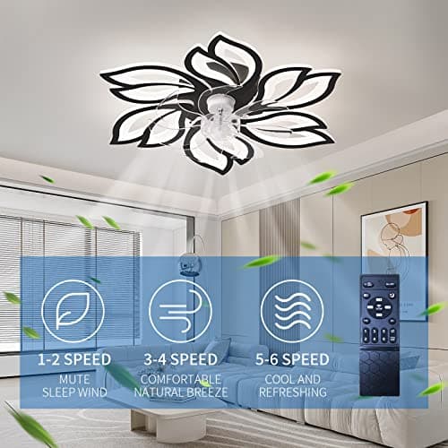 WDENI Ventilateur De Plafond Avec Lampe, Ventilateur De Plafond Led Flower Shape Bedroom Plafonnier Télécommande Dimming Timing 6 Wind Speed Salon Ventilateur Plafonnier ventilateur plafond