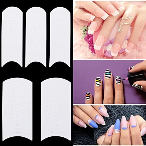 Pwsap Autocollants Ongles Français, Auto-Adhésifs Autocollants de Manucure Blanc, 24 Feuilles Autocollants Tips Guide Ongles Français Pour Manucure Décoration, Vagues, Lune, étoiles, formes d'amour