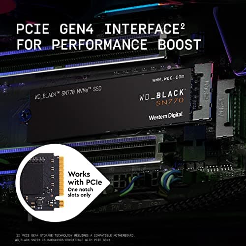 WD_BLACK SN770 SSD 1 To, Disque SSD Interne, Vitesse de lecture jusqu'à 5150 Mo/s, M.2 2280 NVMe SSD, PCIe Gen 4.0, Haute performance disque de jeu, Noir