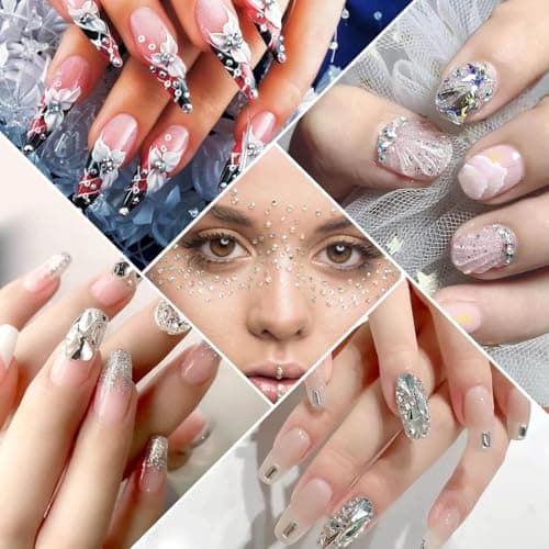 6800 Pièces Pierres Strass Ongles Mix Tailles Strass Ongle Nail Art Cristal AB Strass Gemmes Kit Strass à Dos Plat Nail Charmes avec Pincette Pick Up et Stylo Pointeur Strass pour DIY Nail Art