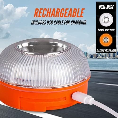 MAGIC SELECT Lumière d'urgence V16 Approuvé par la DGT pour Signalisation Routière de Voitures et Motos. Flash Jaune et Blanc avec, Base Magnétique et Batterie Rechargeable. sans géolocalisation GPS