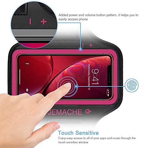 iPhone 15 14 13 12 11 Brassard, JEMACHE Gym Course Exercice Sport Telephone Armband Coque pour iPhone 15, 14, 13, 12, 11, XR avec Porte Carte (Rose)