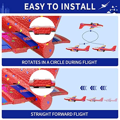 3 Packs de jouets lanceurs d'avion, 12,6 pouces de mousse LED planeur avion catapulte, 2 modes de vol, Outdoor Sports Jouets volants 4 5 6 7 8-12 ans Garçons Filles Cadeaux d'anniversaire (Bleu)