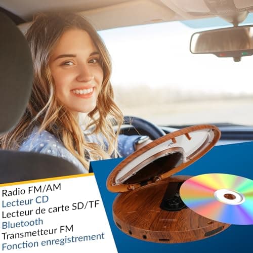 KLIM Discover Wood + Lecteur CD Portable Walkman avec Batterie Longue Durée + NOUVEAUTÉ + Ecouteurs Inclus + Radio FM + Compatible MP3 + Carte SD, Transmetteur FM, Bluetooth + Idéal pour la Voiture