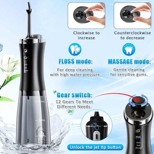 Hydropulseur dentaire pour les dents avec appareil photo, caméra HD 1080p sans fil, irrigateur buccal sans fil, 5 embouts de jet, hydropulseur dentaire rechargeable, IPX7, hydropulseur étanche IPX7,