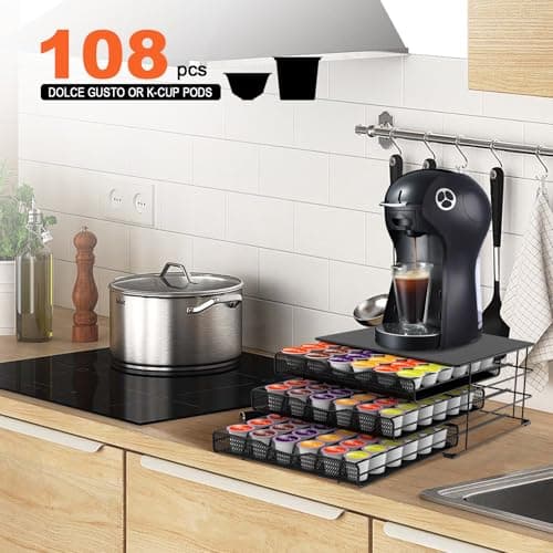 Masthome Porte Capsule Dolce Gusto 108 PCS, Tiroir à Capsules de Café avec 3 Tiroirs, Rangement Dosettes Capsules de Grande Capacité avec Surface Anti-Vibration pour La Maison, Bureau, Café