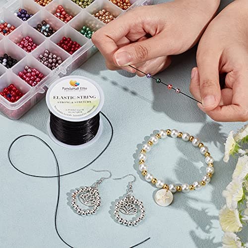 PH PandaHall 1 Bobine de 60m Fil de Fibre Elastique/Corde Elastique pour Enfiler des Perles et Creation de Bijoux, Diametre : 0.8mm, Noir