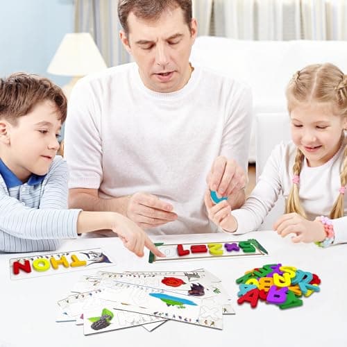 Jeu Éducatif d'Orthographe Française, Jouet Montessori à Partir de 3 4 5 6 7 8 Ans avec 32 Double-Face Cartes Flash Jeux d'apprentissage des Lettres Cadeau pour Fille Garçon à Partir de 3 à 6 Ans