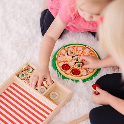 Melissa & Doug Pizza En Bois, Aliments en bois pour enfants, Jouet éducatif et créatif, Jouets en bois, Jouets de développement, Jouet Montessori, Cadeau pour garçons et filles de 3 4 5 6 7 ans