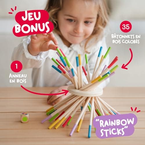 Nene Toys BALLFALL, Jouet Montessori pour Enfants 3+ Ans - Jeu de Société en Bois avec Bâtonnets Colorés, Dés & Cartes - Jeu de Société Éducatif et Familial pour Garçons et Filles de 3 à 9 Ans