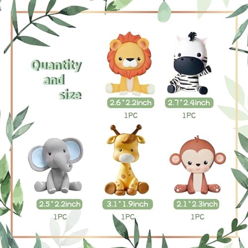 Gâteau Topper Jungle, 5 Pièces Animaux Gâteau Décoration, Decor Gateau Animaux la forêt, Girafe,Lion,Singe,Éléphant,Zèbre pour Enfants Fête d'anniversaire Animaux de la Jungle Gâteau Décoration