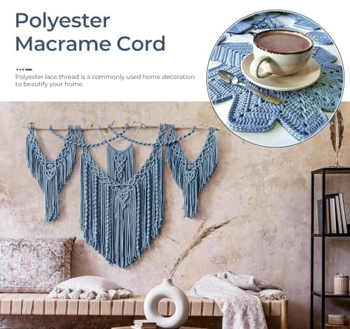 Estcoo Corde en Polyester, 250m Fil de Crochet, Corde en Premium Polypropylène avec des Ciseaux et des Crochet, pour Travaux Manuels, Déco de Maison,Assiettes de Table, Sac à Main, Bleu Foncé