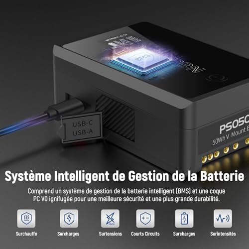 NEEWER 50Wh Mini Batterie V Mount avec Prise D Tap/USB C/USB A/BP/Double Ports CC/ Écran OLED, 3450mAh 14,54V, Batterie V Lock, Prend en Charge de la Charge Rapide 45W PD pour Appareil Photo