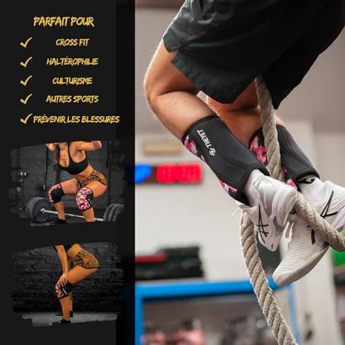 Theyet Genouillères CrossFit Néoprène 7mm Femme et Homme | Support Ajustable Compression | Gymnase Powerlifting Fitness Gym Haltérophilie | Protections Sportives pour Genoux