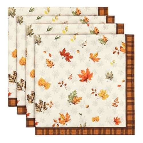 Arquiel Serviettes de Automne Feuille Table Lot de 4, Serviettes en Tissu 100% Coton Doux et Confortable Réutilisables Serviettes pour Le Dîner en Famille Mariage Cocktail Cuisine(45cm×45cm)
