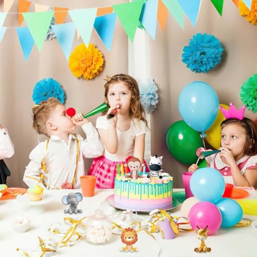 Gâteau Topper Jungle, 5 Pièces Animaux Gâteau Décoration, Decor Gateau Animaux la forêt, Girafe,Lion,Singe,Éléphant,Zèbre pour Enfants Fête d'anniversaire Animaux de la Jungle Gâteau Décoration