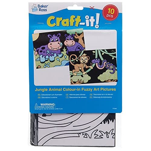 Baker Ross Coloriage en Velours Animaux de la Jungle - Lot de 10, Activites Manuelles pour les Enfants (FC906)