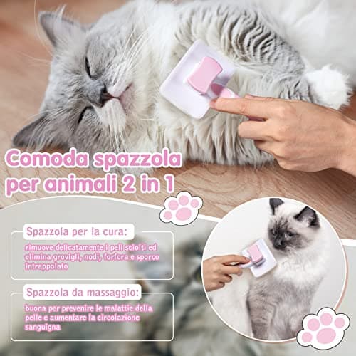 Vinabo Brosse Autonettoyante Pour Animaux de Compagnie,Brosse Pour Poils Longs et Courts,Pour Chiens Chats Eliminer Efficacement des Tomentose Sous-poil Tangles , Rose