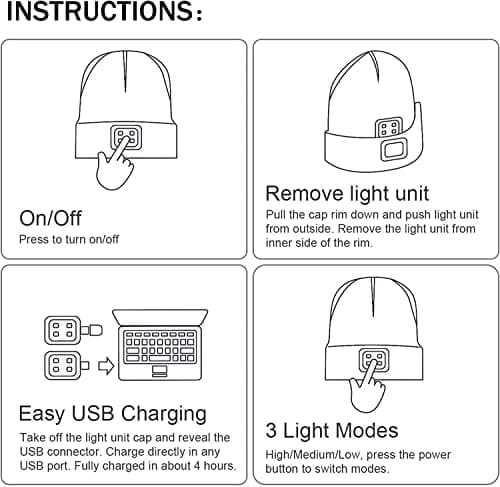 ATNKE LED Bonnet Lampe Frontale,USB Rechargeable Chapeau de Course Ultra Lumineux 4 LED Étanche Lumière Hiver Chaud Phare Cadeaux pour Hommes et Femmes/Black