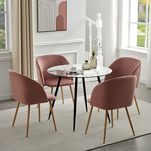 IPOTIUS Table à Manger en Verre Scandinave Table Ronde 80cm pour 2 à 4 Personnes, Pieds en Bois 80x75cm Noir