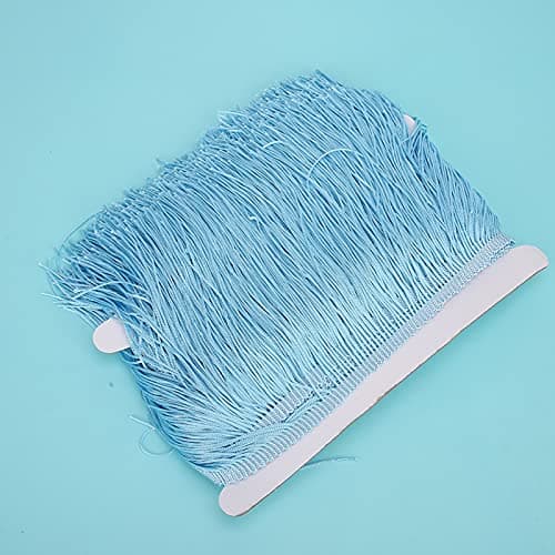 Gland à franges de 14 cm de long, garniture de franges de couture de robe latine, garniture de franges de rideau à pompons larges pour l'artisanat de couture (Bleu ciel)