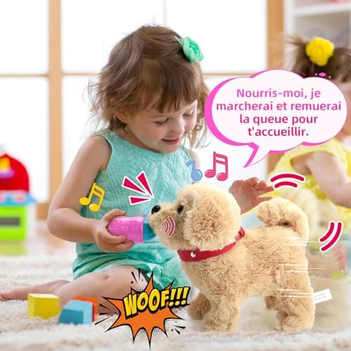 Koonie Chien Interactif Qui Marche, 11 Pièces, Peluches et Animal Interactive,Chien Électronique avec Aboiement, Chant, Queue Qui Remue, Animaux Jouet Cadeaux Enfant Fille Garcon 2 3 4 5 Ans