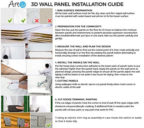 Art3d Panneau mural en PVC 3D diamanté assorti, blanc mat, pour décoration intérieure résidentielle et commerciale
