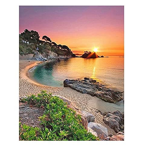 DCIDBEI Square Diamond Painting Paysage Bord de Mer 40x50cm Peinture Diamant Paysage Diamant Painting Coucher de Soleil Plage Broderie Diamant Plage Diamant Carré Grand Format Paysage Adulte