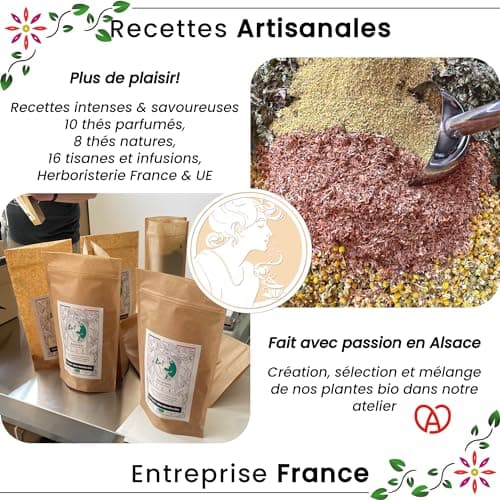 Ascenbio ✿ Feuilles de Framboisier BIO FRANCE 100g ✿ Pour Tisane Fin de Grossesse, Allaitement, Règles douloureuses ✿ Préparé et conditionné en France ✿ Emballage biodégradable