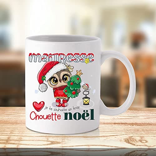 ÉNJA Création Cadeau NOËL - Mug Maîtresse. MAÎTRESSE/Tasse – Joyeux Noël - Cadeau fêtes de fin d'année personnalisé. Cadeau original. Céramique haute qualité 11oz - 320 ML (MAÎTRESSE)