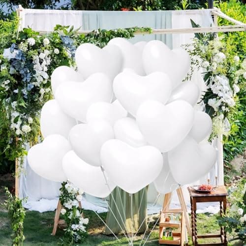 Demarsen 50Pcs Ballons de Baudruche en Forme de Cœur, Blanc Ballons de Mariage, Ballon Helium en Latex, Décorations pour Romantique Fête Anniversaire Engagement Mariage Party Valentine
