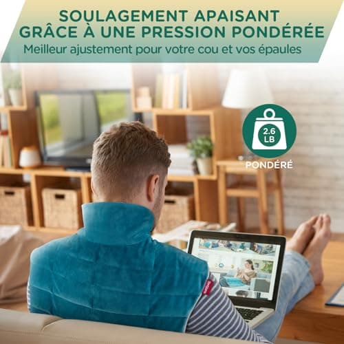 Comfytemp Coussin Chauffant Nuque, Coussin Chauffant pour le Cou et les Épaules, pour Soulager la Douleur Cou, Épaules et Dos, 9 Niveaux de Chaleur, Arrêt Automatiques, Lavable en Machine, 48 × 56cm
