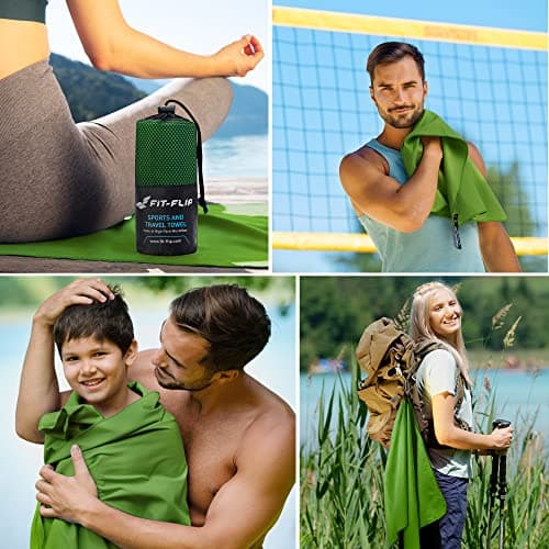 Fit-Flip Serviette Microfibre - Serviette Sport Musculation - Serviette Piscine compacte, Ultra-légère et Rapidement sèche - Serviette de Bain Microfibre (60x120cm Vert forêt)