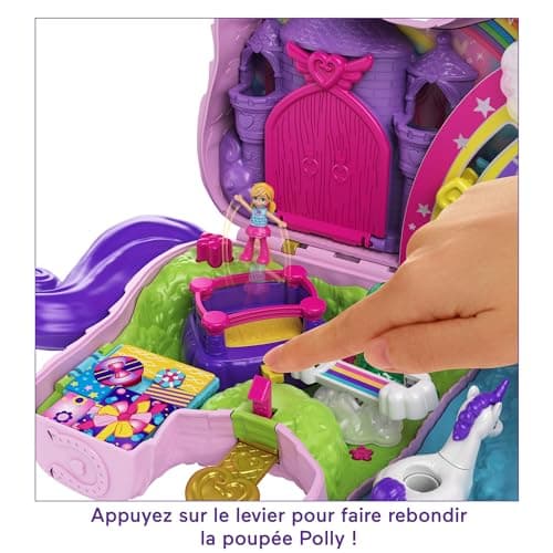 Polly Pocket Coffret Licorne en Fête avec Mini-Figurines Polly et Lila, Plusieurs Zones de Jeu, 25 Surprises et Accessoires, Jouet pour Enfant, GVL88