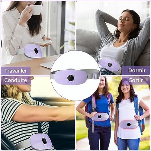 Ceinture Menstruelle Chauffante Electrique- Coussin Chauffant Menstruel Portable 3 Niveaux Température 3 Modes de Massage Pour le Soulagement Douleurs Menstruelles Lombair/Dos Chauffante Massage