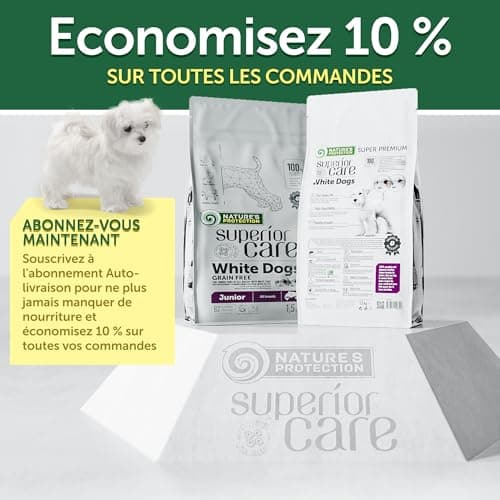 Nature's Protection Superior Care Croquettes Complètes pour Chien Junior (de 3 à 12 Mois) Toutes Races à Poil Blanc (Maltese, Bichon Frise etc.) I sans Céréales I Saumon, 1.5 kg