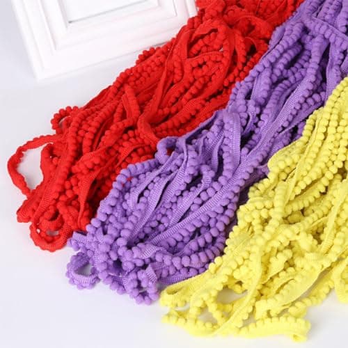 Allayu Ruban à Franges en Boule de Garniture Pom Pratique, Large Application, Plusieurs Couleurs Disponibles, 5 Yards, Dentelle en Polyester Facile, Jaune Fluo