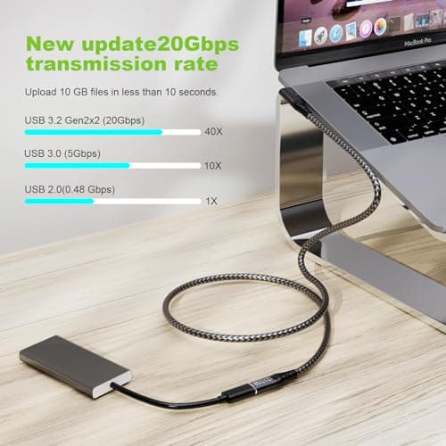 CAKOBLE rallonge usb c 1m,usb c 3.2 gen 2 20Gbps 100W/5A Rallonge USB C Mâle et Femelle Compatible USB C 3.2 4K@60Hz Cable USB C Compatible USB C Hub/Dell XPS/USB C Charger cable usb c coudé